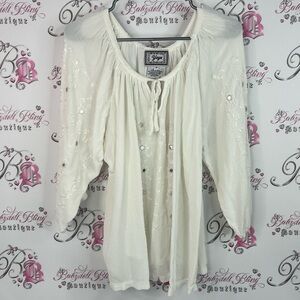 Yaya long sleeve blouse holographic sequins White Embellished Women's Blouse